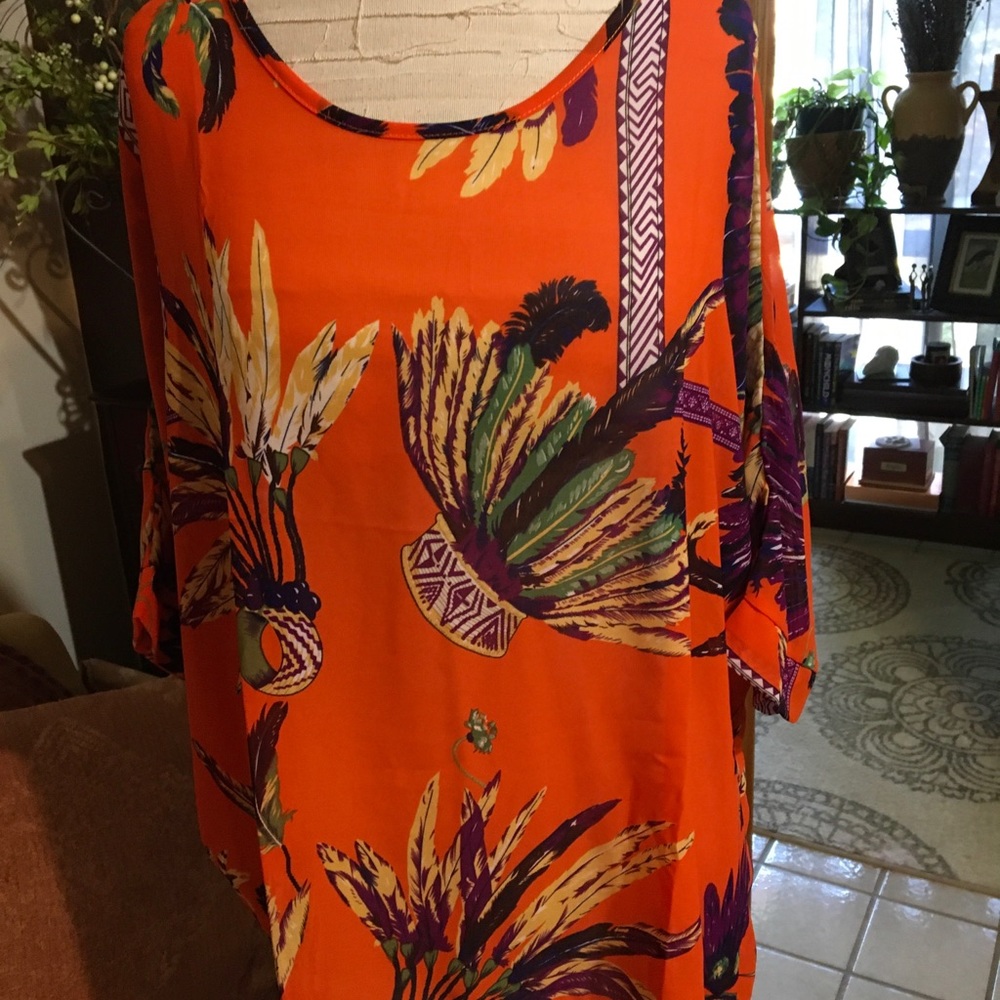 Orange Sheer Batwing Blouse